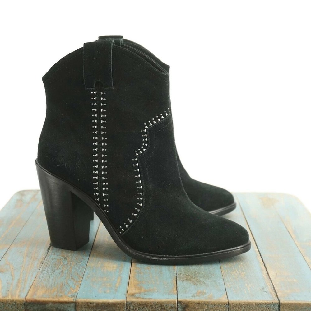 Joie Womens Monte Ankle Boots Western Black Suede Studded Block Heel 39EU - 9US